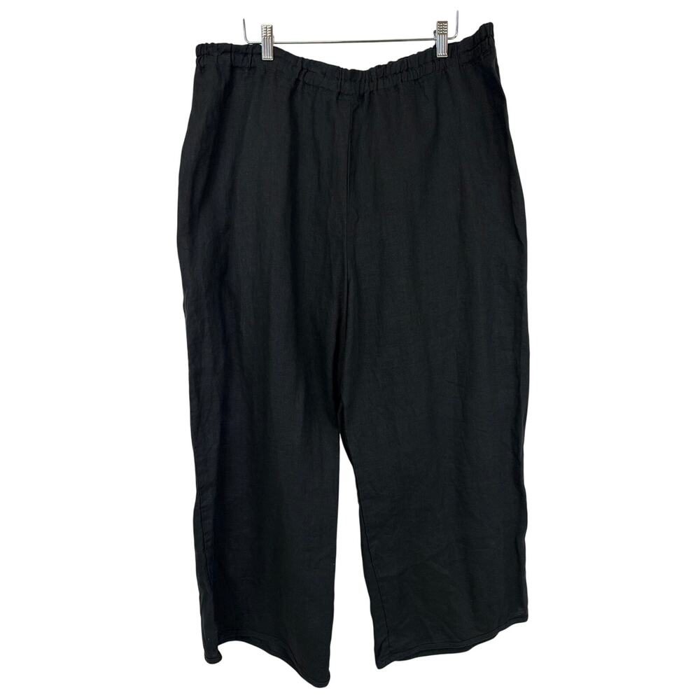 NWT Cynthia Ashby Black Linen Wide Leg Cropped Pants Size XL Made in USA